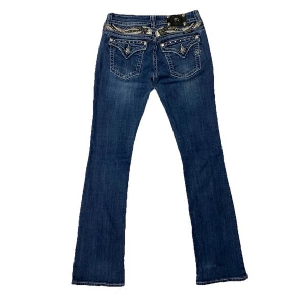 Miss Me Jeans Womens 28 Bootcut Dark Wash Denim Rhinestone Flap Pocket Pants - Picture 1 of 14